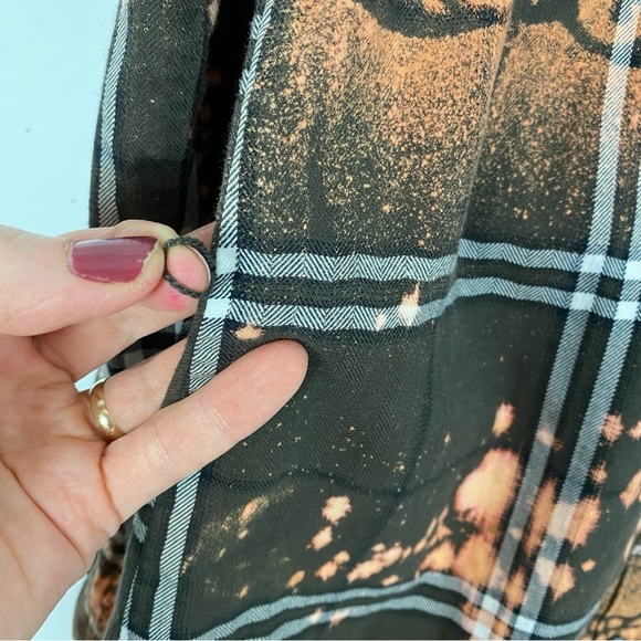 Handmade Flannel Dress Womens Small Boho Stencil Bleached Floral Tunic Green - Picture 8 of 12